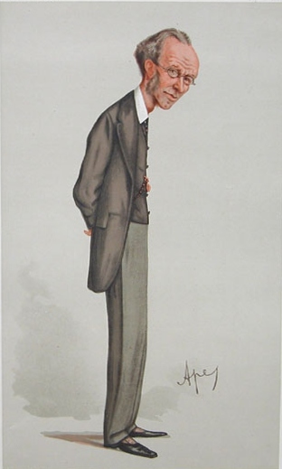 Caricature of James Payn. Caption read 'The Heir of the Ages'. 
1888 Published in Vanity Fair, 8 September 1888.